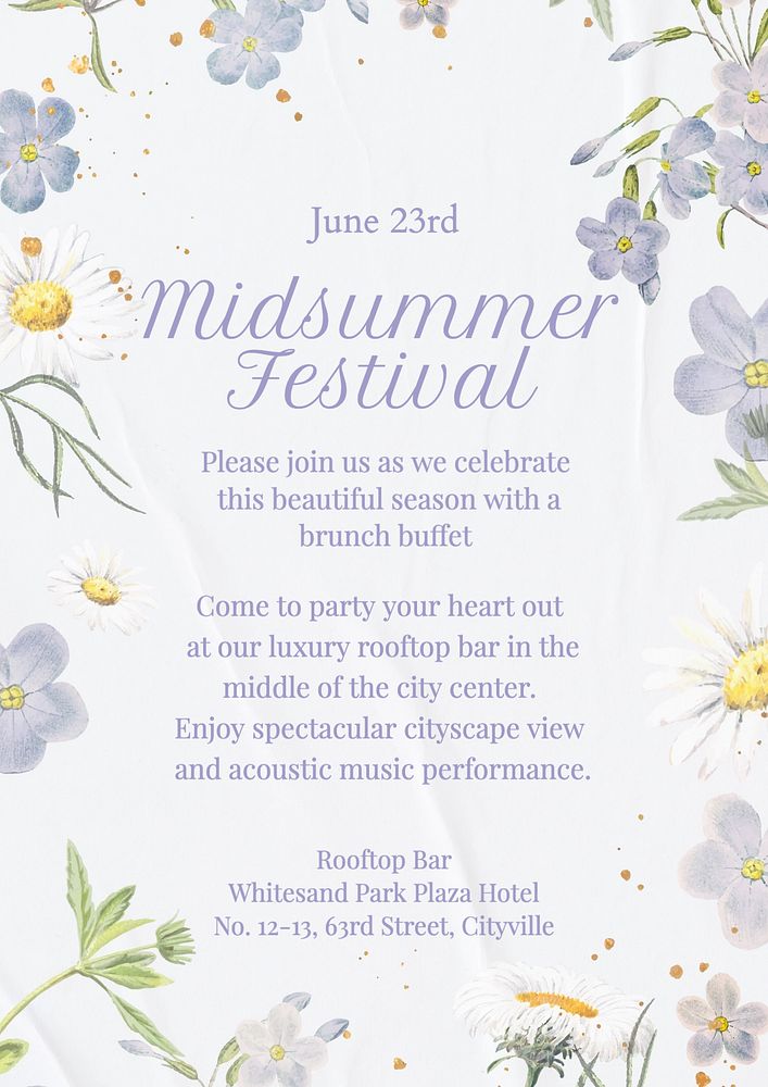 Midsummer festival poster template, editable text and design