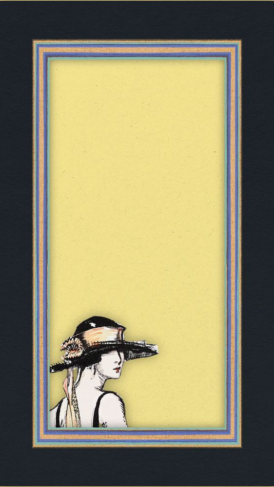 Art deco yellow mobile wallpaper, editable vintage woman design