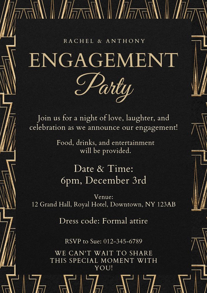 Engagement party poster template, editable text & design