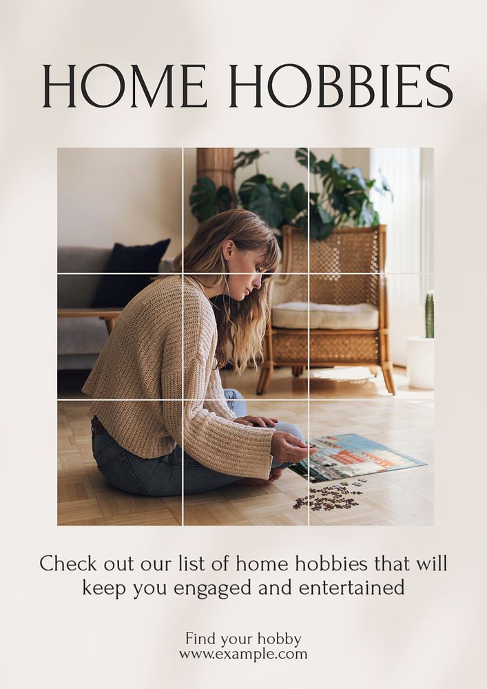 Hobbies at home poster template, editable text and design