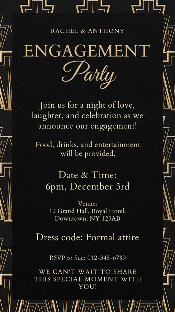 Engagement party Instagram story template, editable text