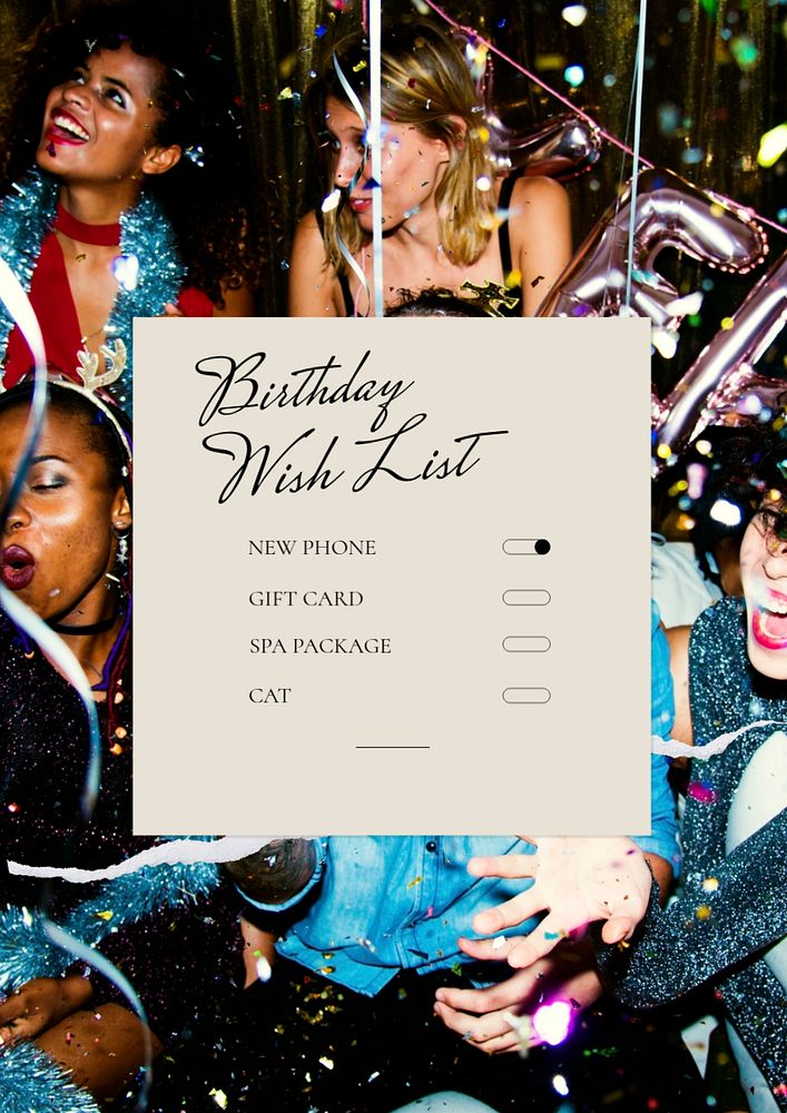 Birthday wish list poster template, editable text and design