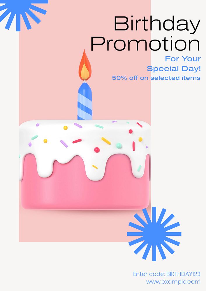 Birthday promotion poster template, editable text and design