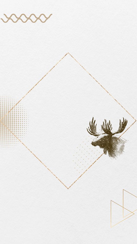 Aesthetic moose frame iPhone wallpaper, gold square editable design