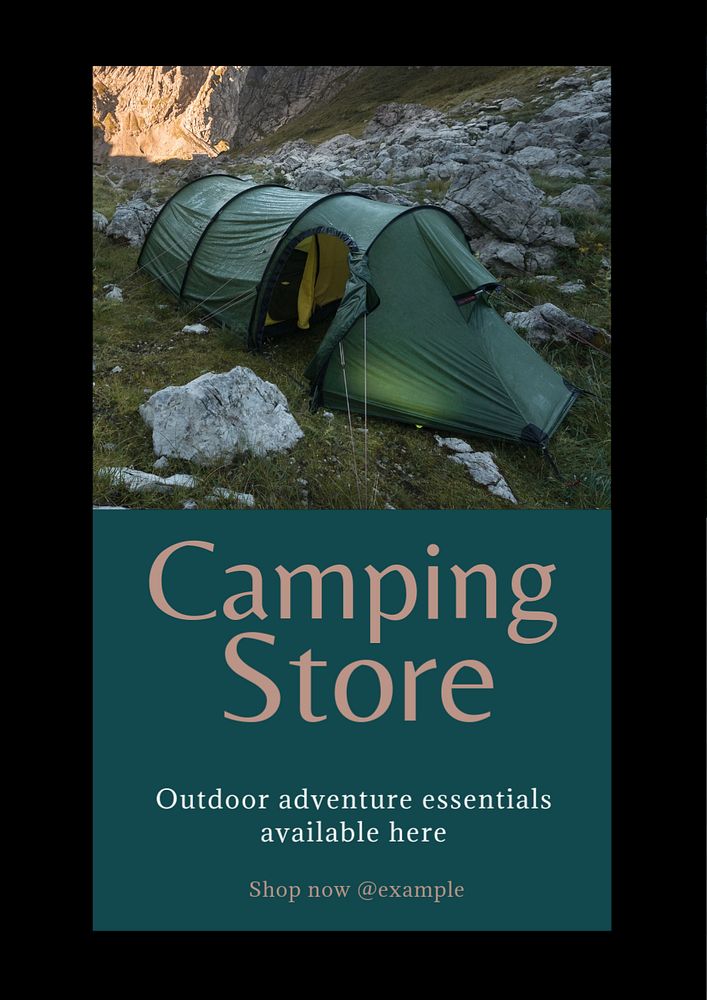 Camping store poster template, editable text and design