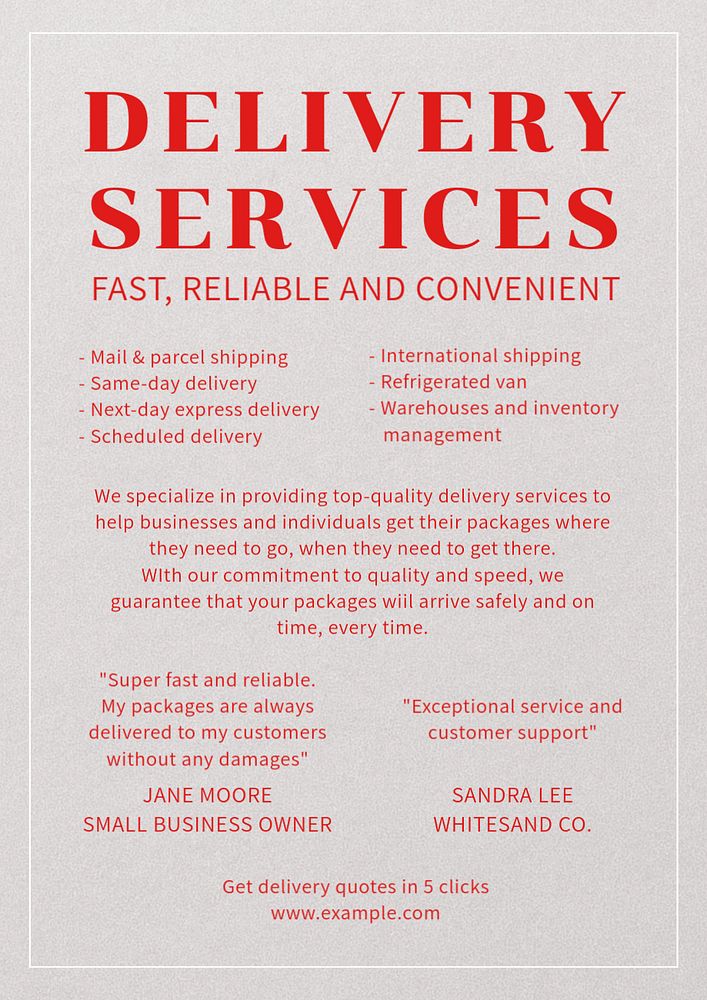 Delivery services poster template, editable text and design