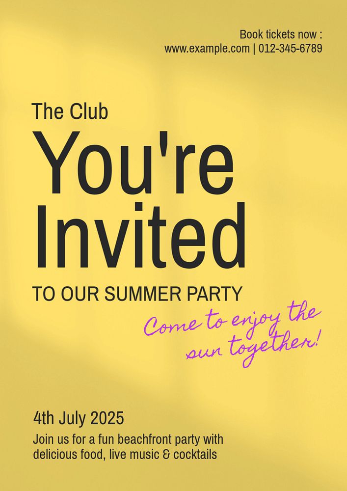 Summer party invitation poster template, editable text and design