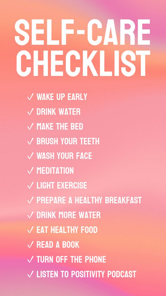 Self-care checklist Instagram story template, editable text