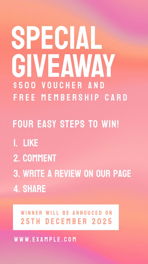 Special giveaway Instagram story template, editable text