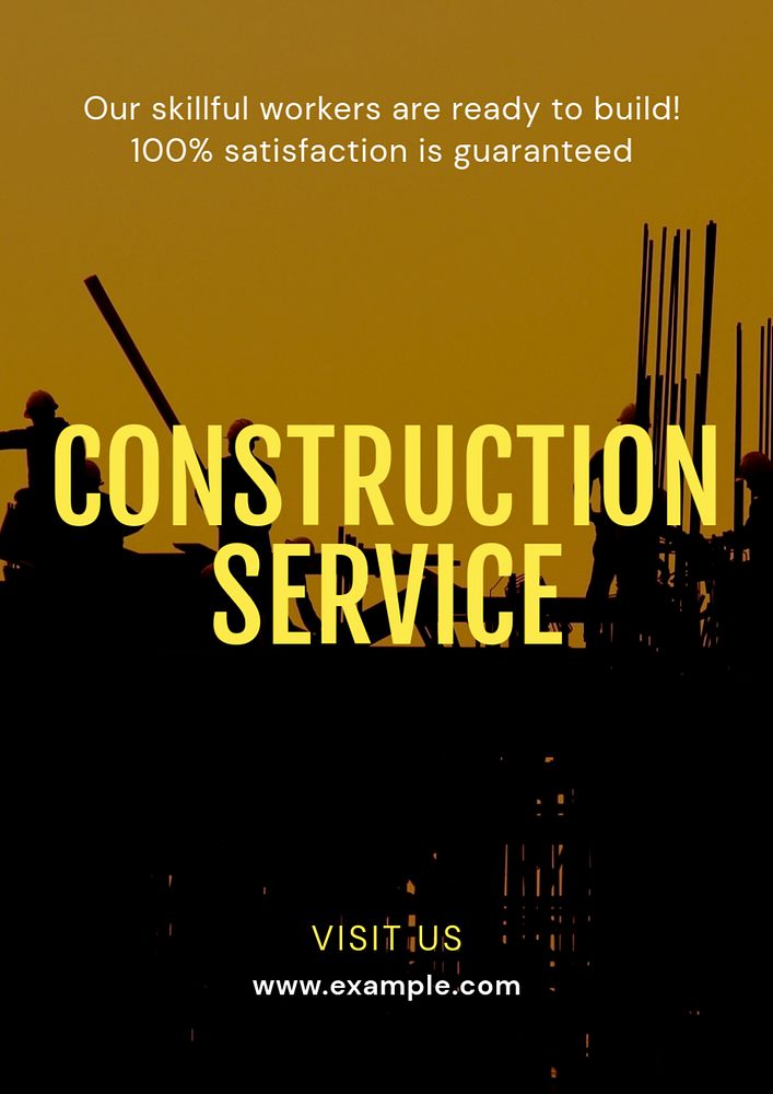 Construction service poster template, editable text and design