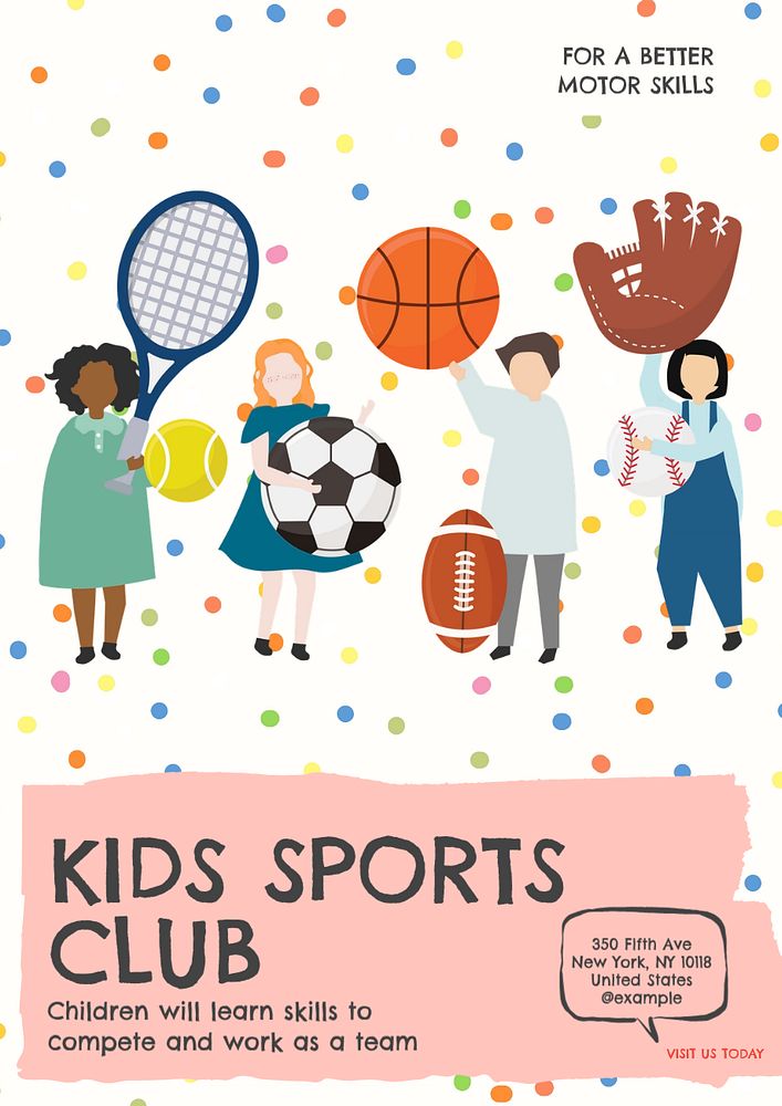 Kids sports club  poster template, editable text and design