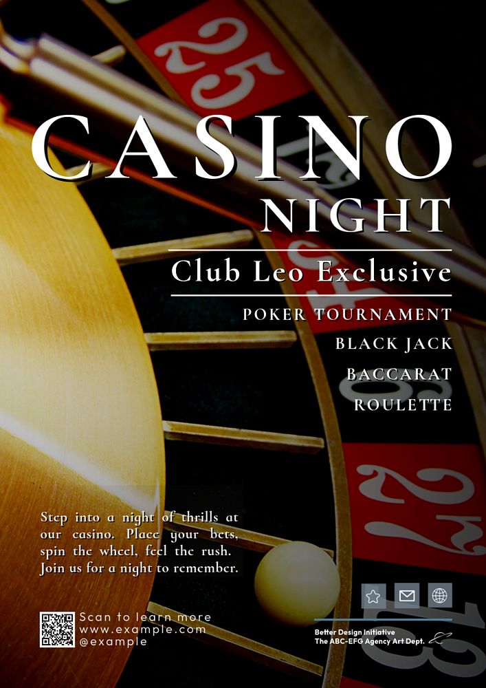 Casino poster template, editable text and design