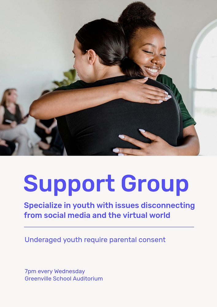 Support group  poster template, editable text and design