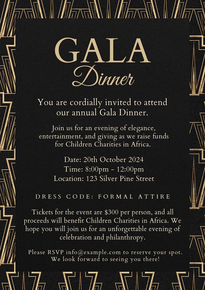 Gala dinner poster template, editable text & design