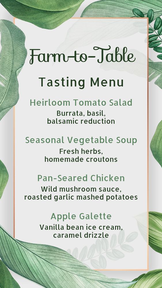 Tasting menu Instagram story template, editable text