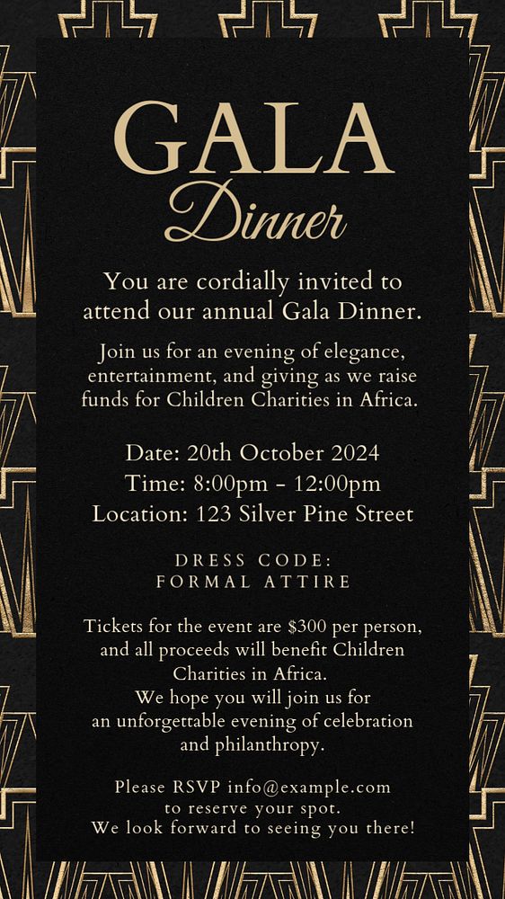 Gala dinner Instagram story template, editable text