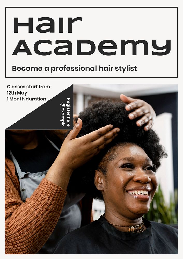 Hair academy poster template, editable text and design