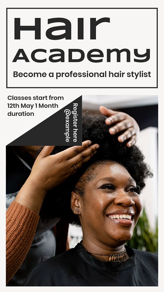 Hair academy  Instagram story template, editable text