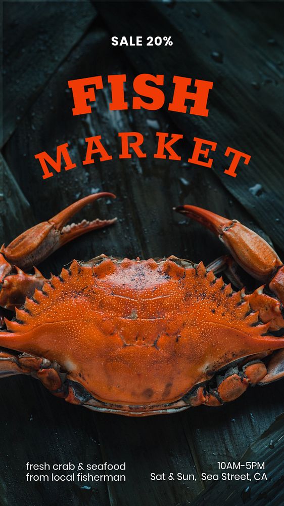 Fish market Instagram story template, editable text