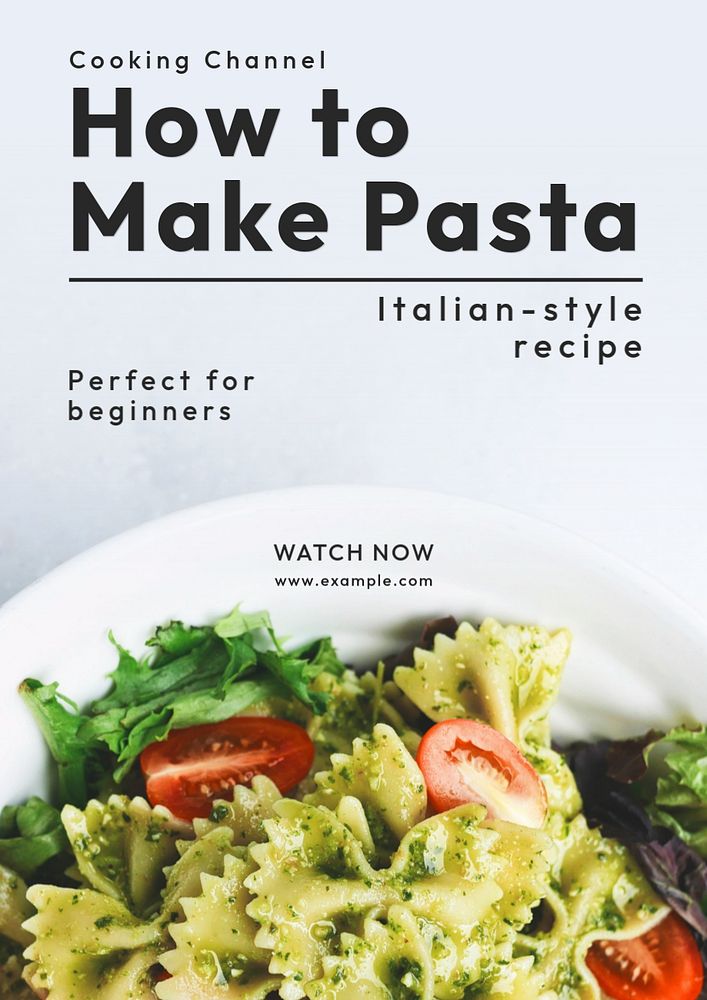 Pasta recipe poster template, editable text and design