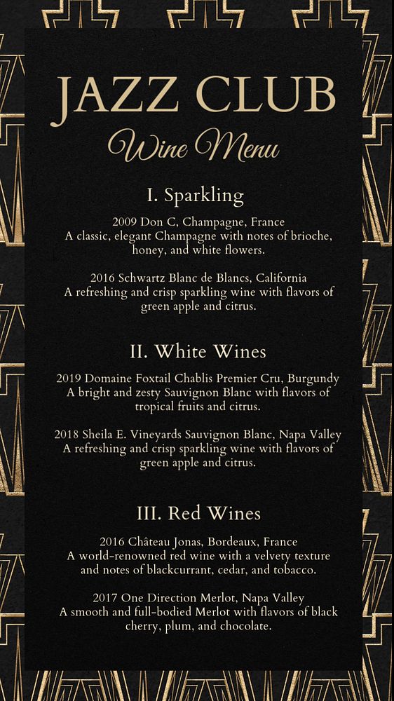 Wine menu Instagram story template, editable text