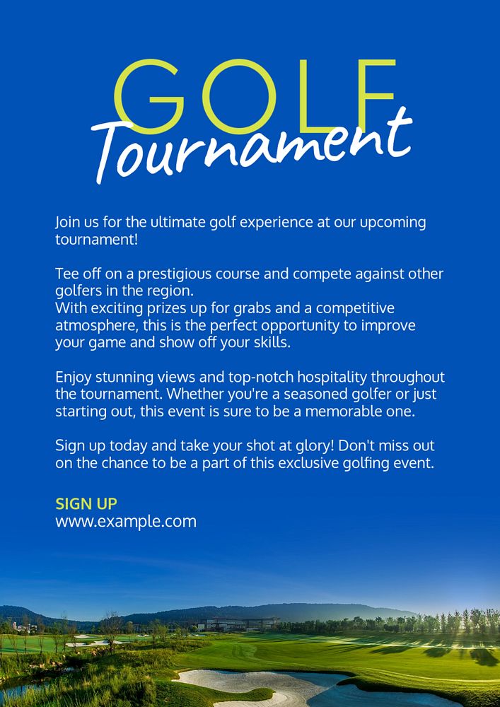 Golf tournament poster template, editable text and design