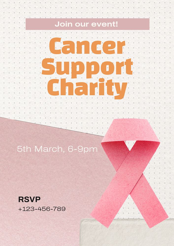 Cancer support charity poster template, editable text and design