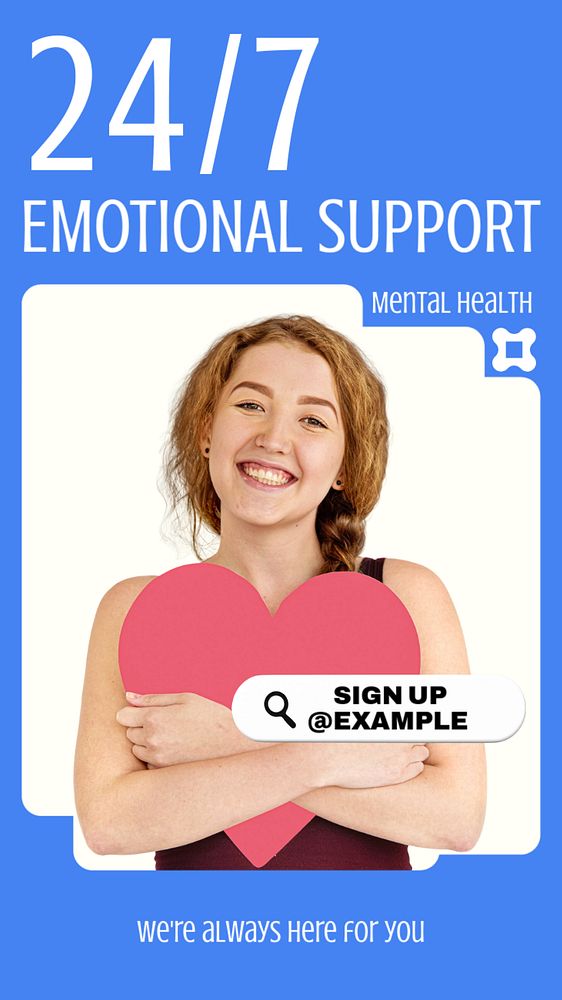 24/7 emotional support Instagram story template, editable text