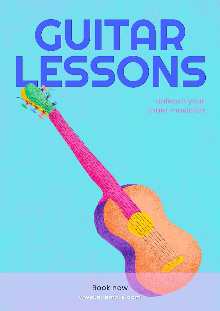 Guitar lessons poster template, editable text & design