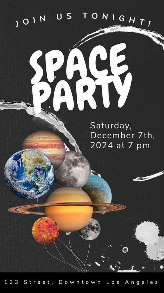 Space party  social story template, editable Instagram design 