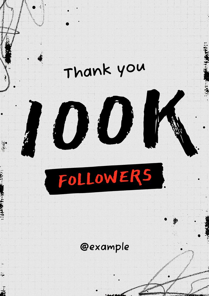 100k followers poster template, editable text & design