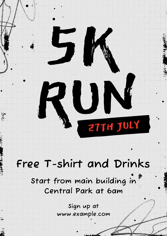 5K Run poster template, editable text & design