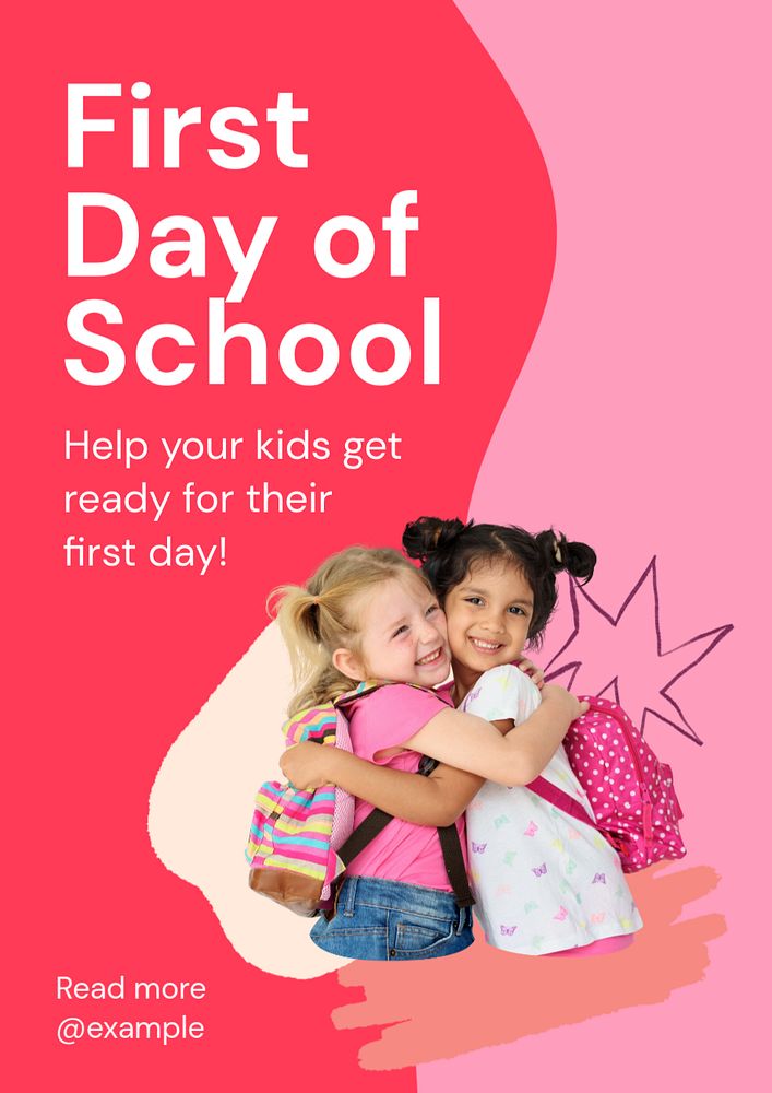 First school day poster template, editable text and design