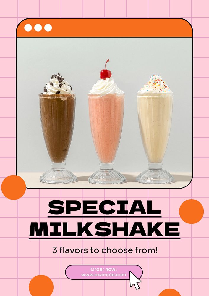 Milkshake shop poster template, editable text & design