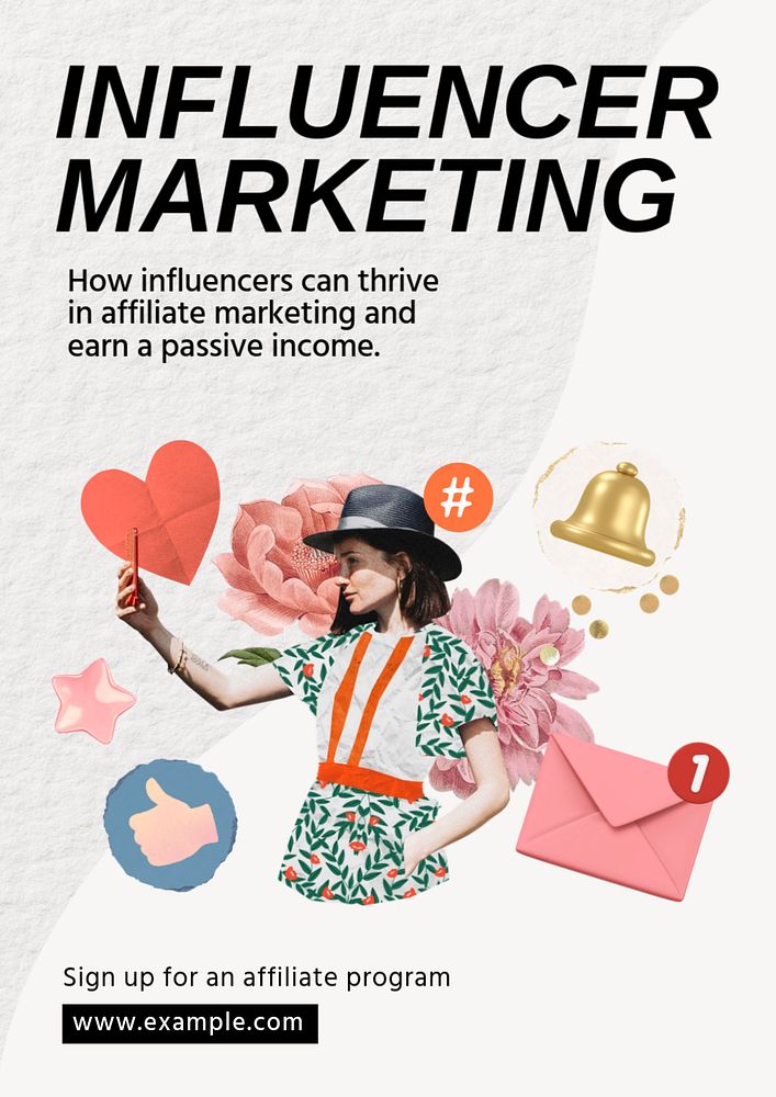 Influencer marketing poster template, editable text & design