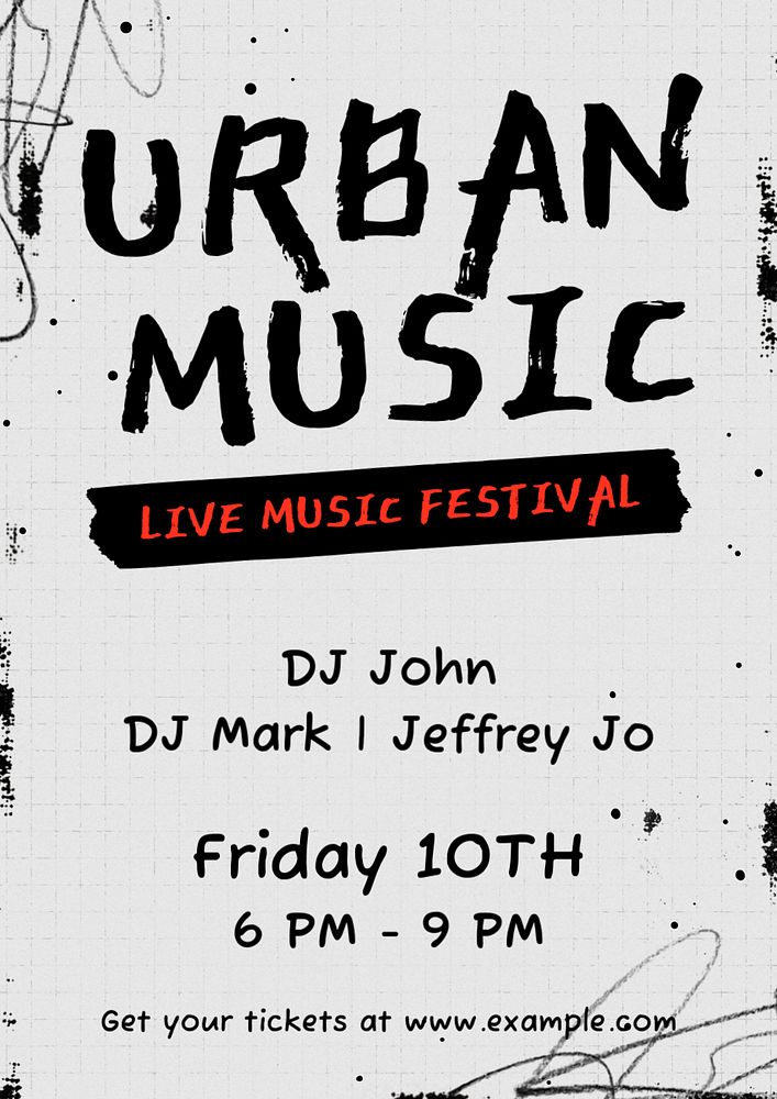 Urban music festival poster template, editable text & design