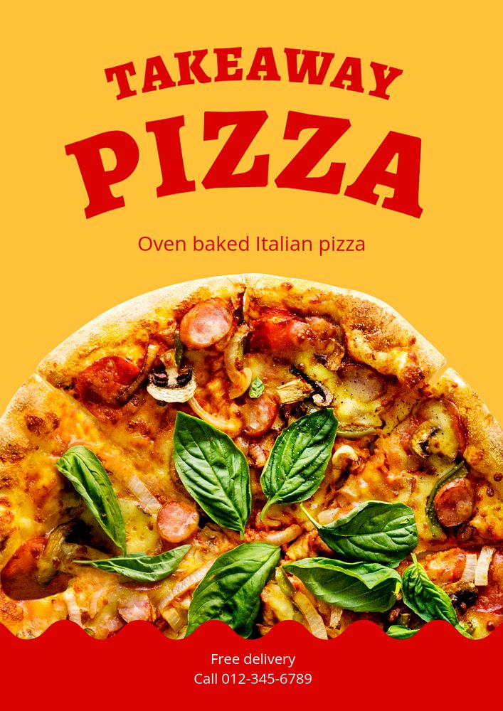 Takeaway pizza poster template, editable text and design