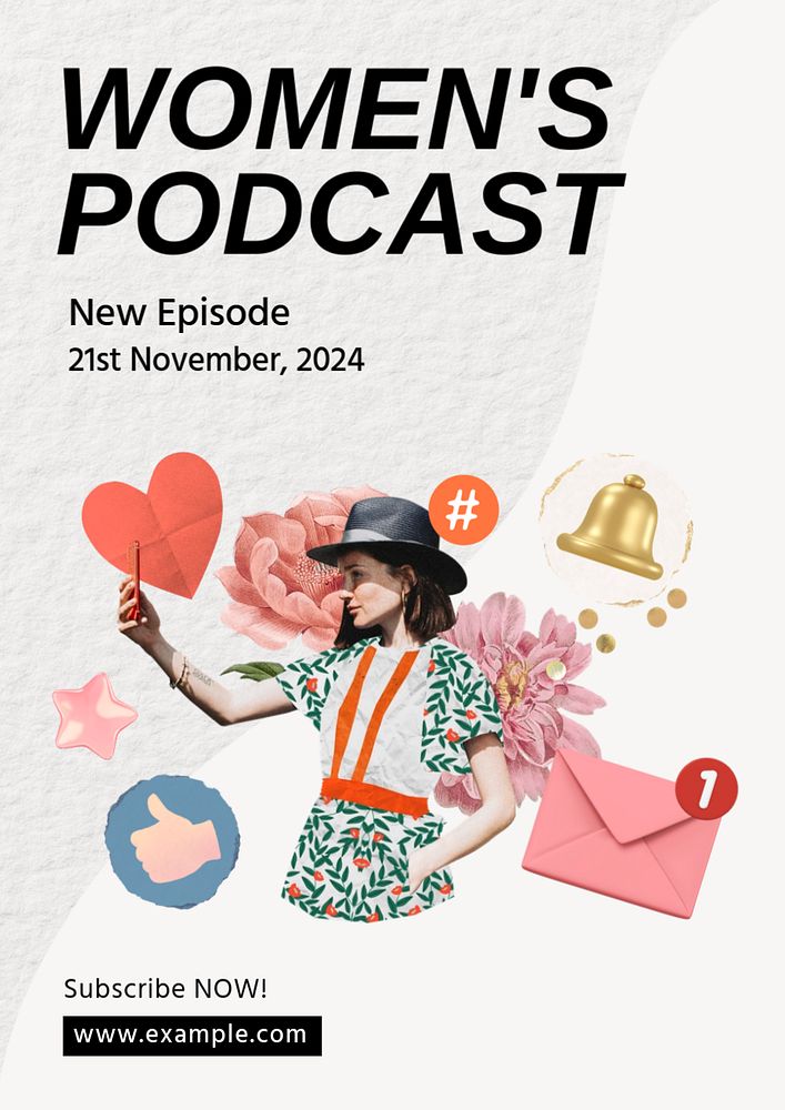 Women's podcast poster template, editable text & design