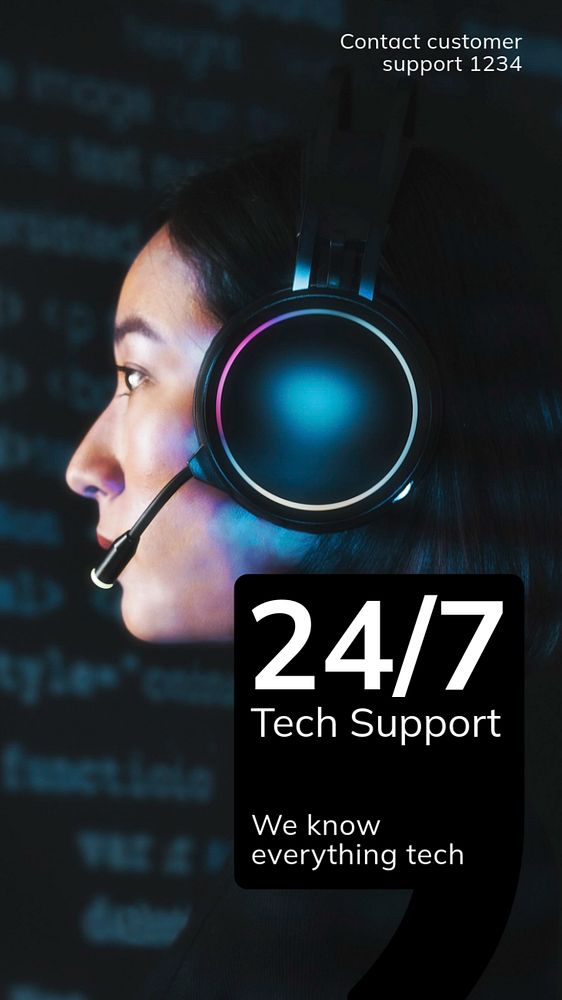 24/7 tech support social story template, editable Instagram design 