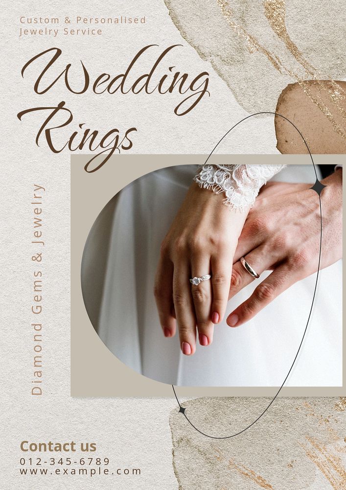 Wedding rings poster template, editable text & design