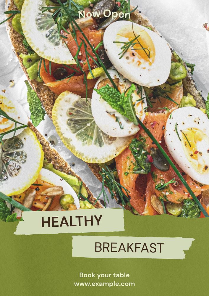 Healthy breakfast poster template, editable text & design