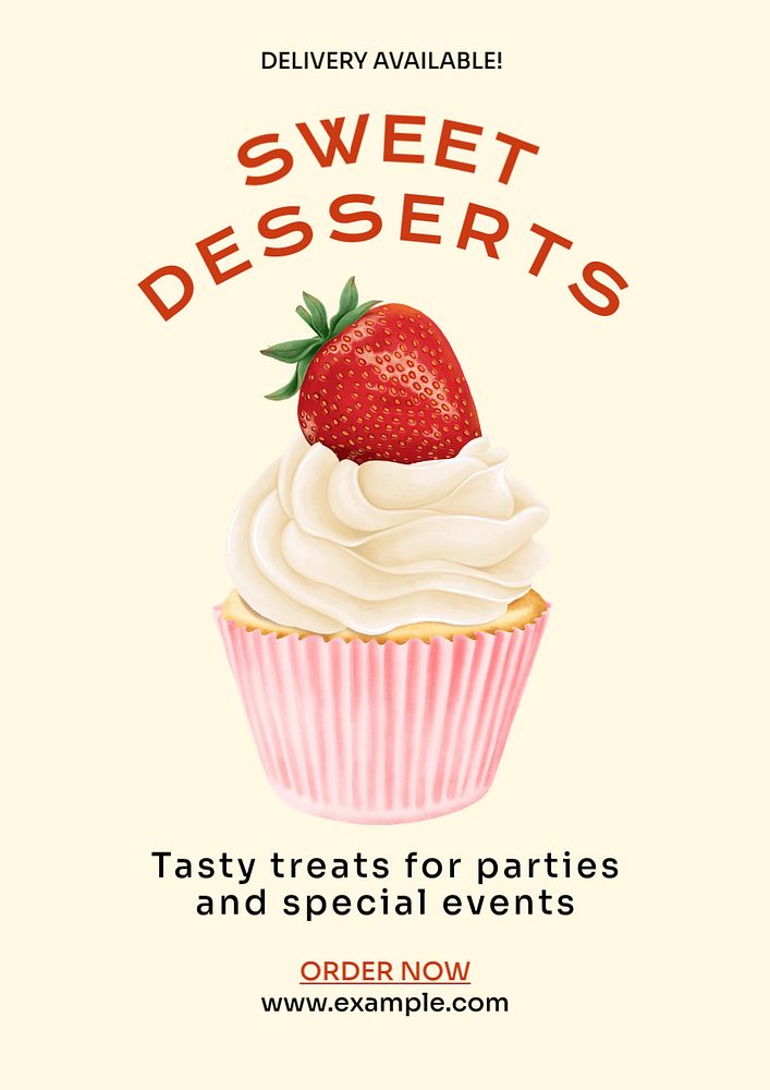 Sweet desserts poster template, editable text and design