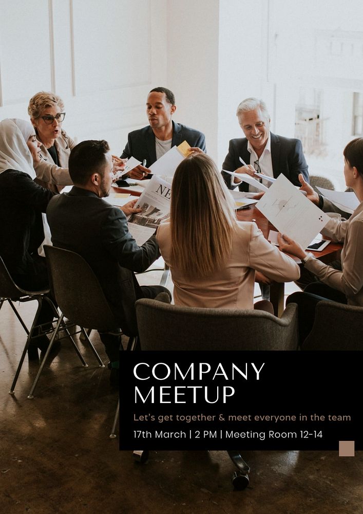 Company meetup poster template, editable text and design