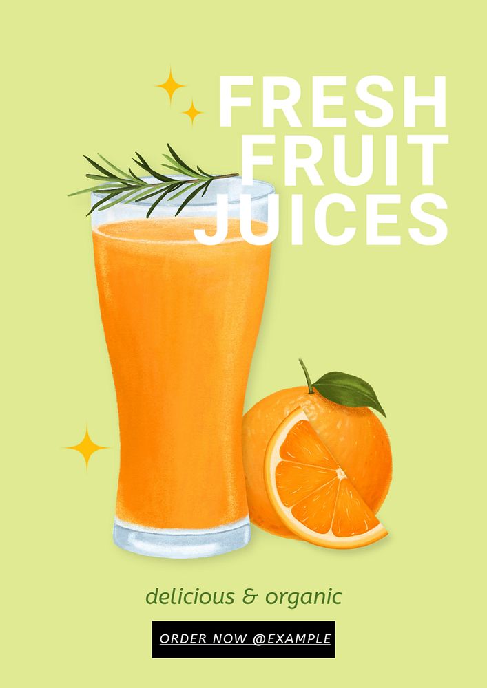 Fruit juices poster template, editable text & design