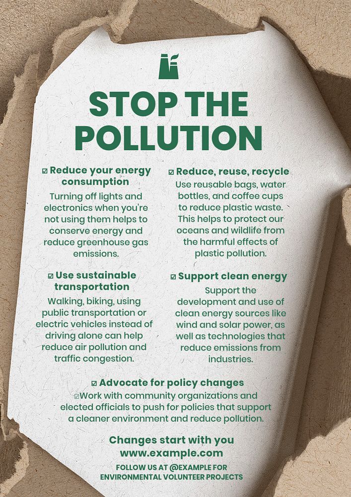 Stop the pollution poster template, editable text & design