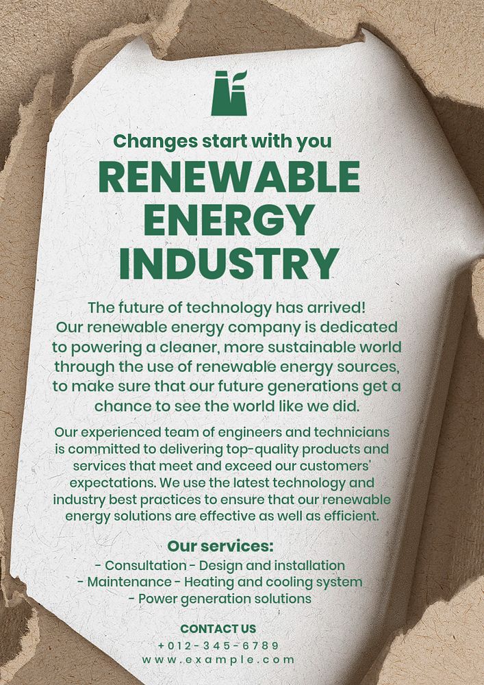 Renewable energy industry poster template, editable text & design