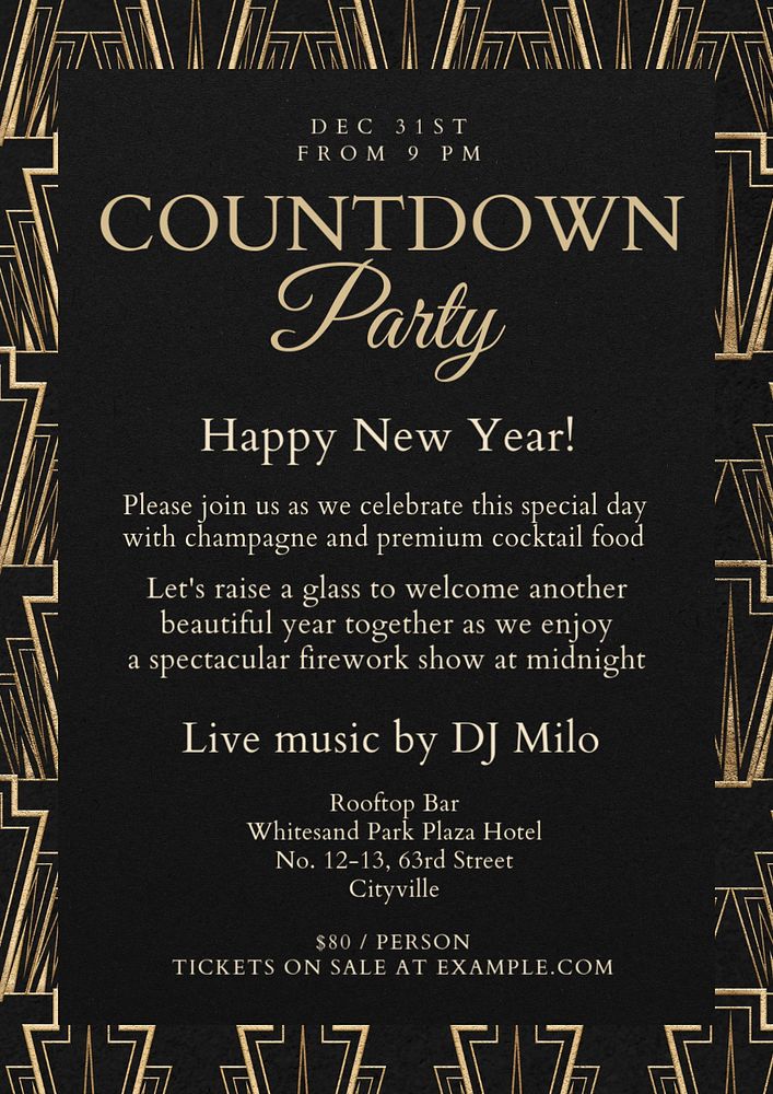 Countdown party poster template, editable text & design