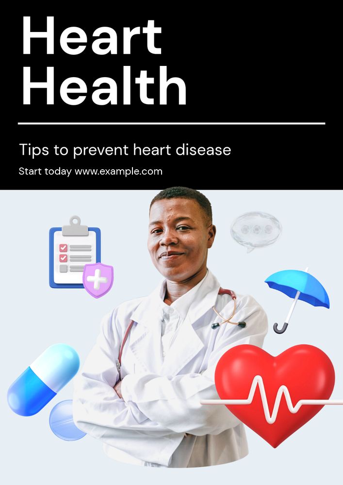 Heart health  poster template, editable text and design