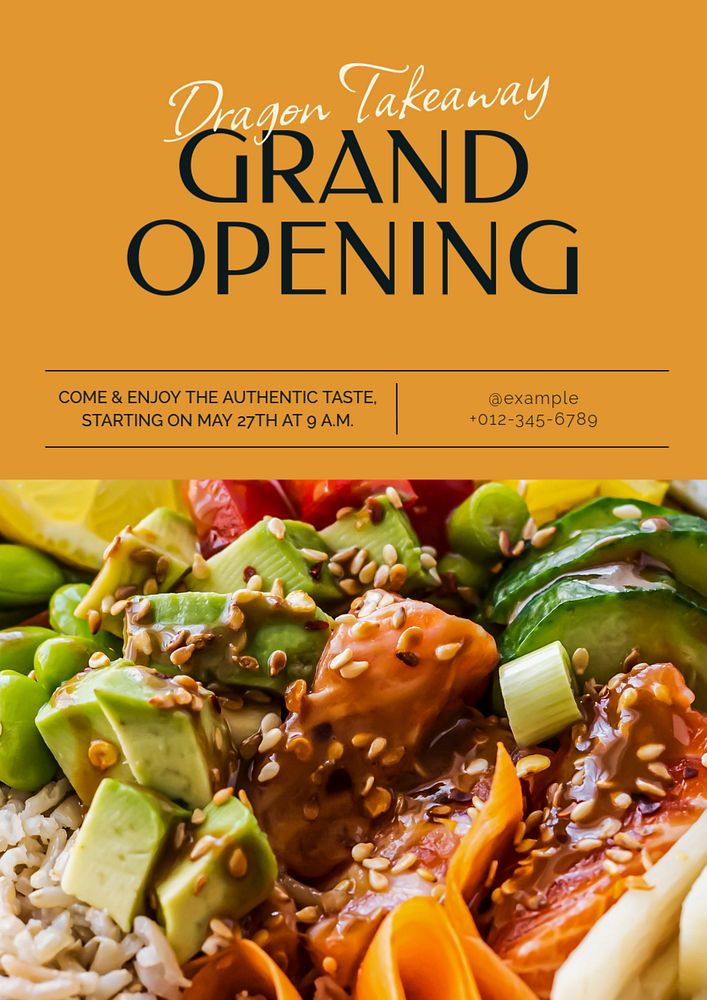 Grand opening poster template, editable text and design