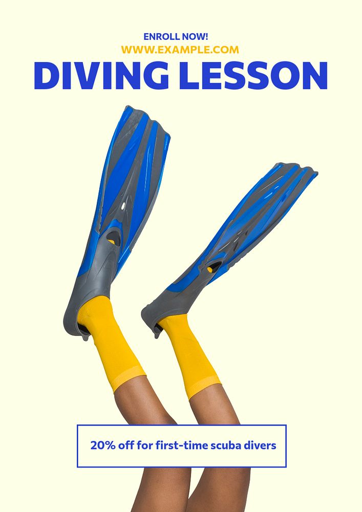 Diving school poster template, editable text & design